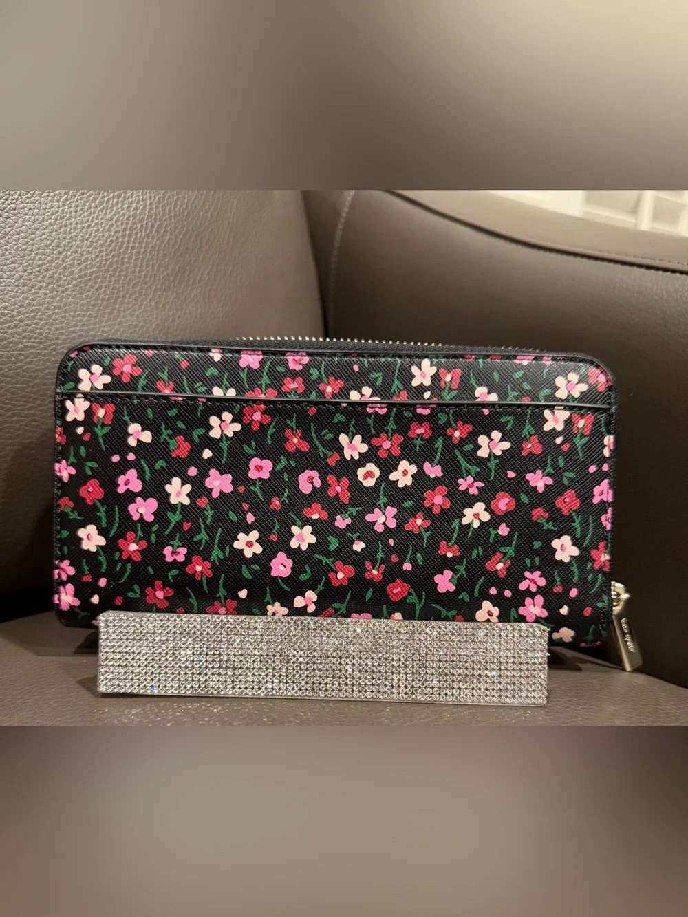 kate spade Black Floral Zip Around Wallet